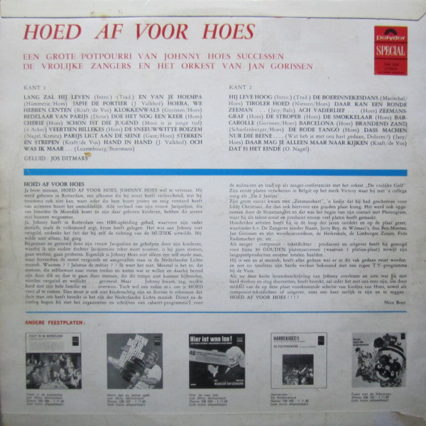 Johnny Hoes - Hoed Af Voor Hoes (LP) Vinyl LP Vinyl Very Good (VG) <br> Hoes Good Plus (G+)