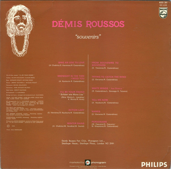 Démis Roussos - Souvenirs (LP) Vinyl LP Vinyl Very Good (VG) <br> Hoes Good Plus (G+)