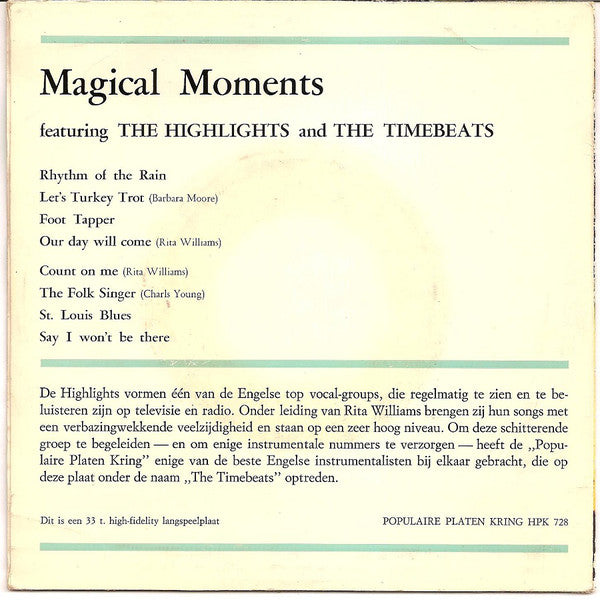 Highlights and The Timebeats - Magical Moments Vinyl Singles Vinyl Very Good (VG) <br> Hoes Good Plus (G+)
