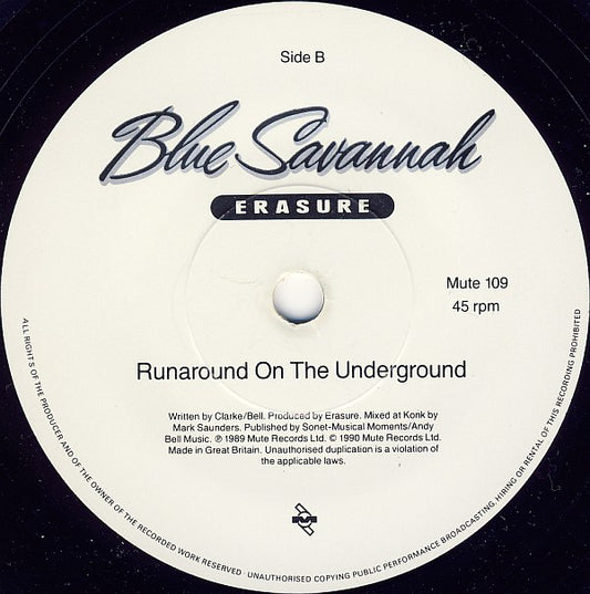 Erasure - Blue Savannah Vinyl Singles Vinyl Zeer Goed / Hoesje Goed "VINYLSINGLES.NL"