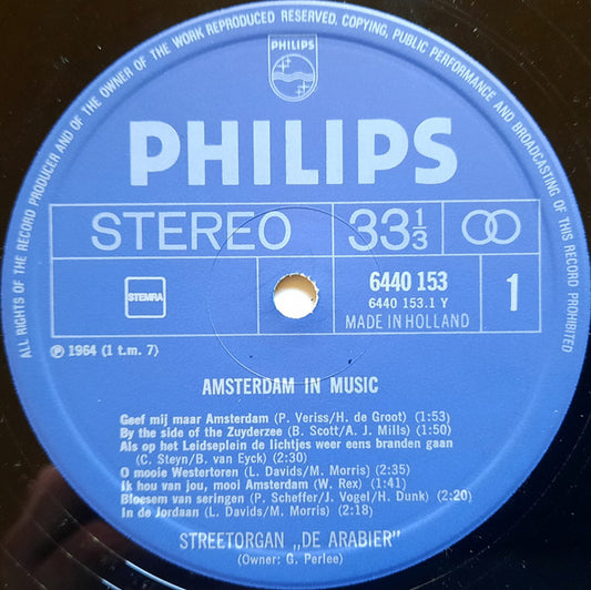 Street Organ De Arabier - Amsterdam In Music (LP) Vinyl LP Vinyl Zeer Goed / Hoesje Goed "VINYLSINGLES.NL"