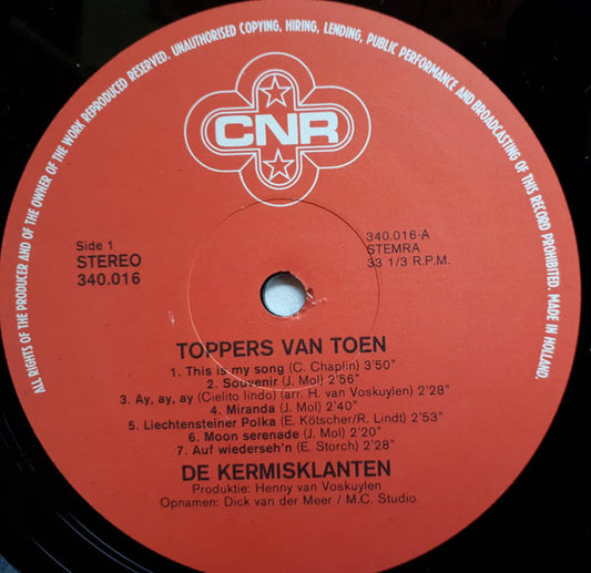 Kermisklanten - Toppers Van Toen (LP) Vinyl LP Vinyl Zeer Goed / Hoesje Goed "VINYLSINGLES.NL"