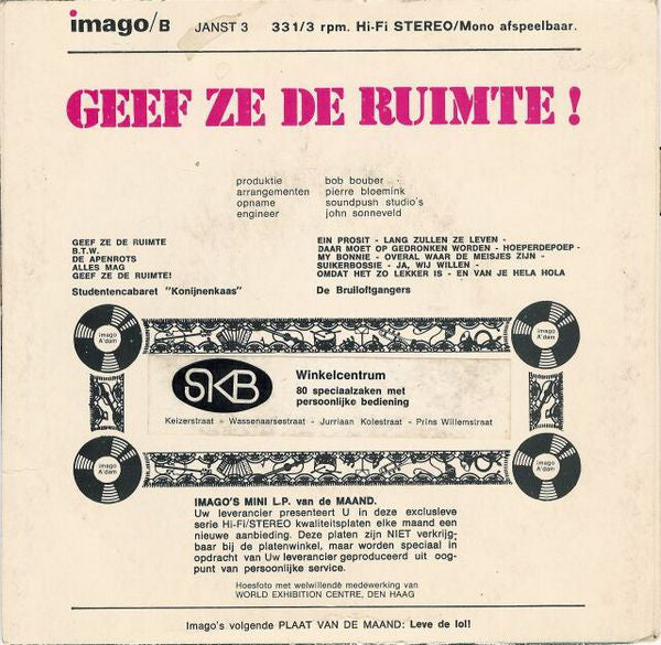 Studentencabaret Konijnenkaas - Geef Ze De Ruimte 24305 Vinyl Singles Vinyl Very Good (VG) <br> Hoes Good Plus (G+)