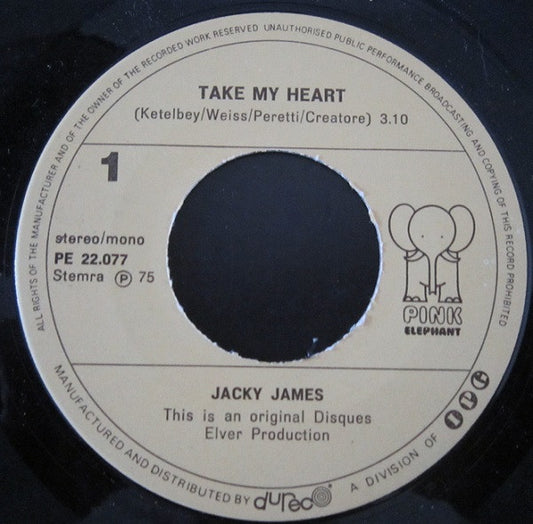 Jacky James - Take My Heart Vinyl Singles Media: VG+ / Sleeve: G+ "VINYLSINGLES.NL"