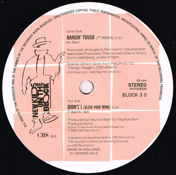 New Kids On Block - Hangin' Tough Vinyl Singles Vinyl Very Good (VG) <br> Hoes Good Plus (G+)