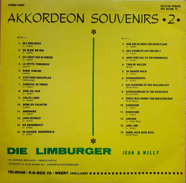 Original Limburger - Akkordeon Souvenirs * (LP) Vinyl LP Vinyl Very Good (VG) <br> Hoes Good Plus (G+)