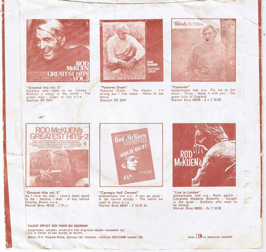 Rod McKuen - Without A Worry In The World 40144 Vinyl Singles Vinyl Zeer Goed / Hoesje Goed "VINYLSINGLES.NL"
