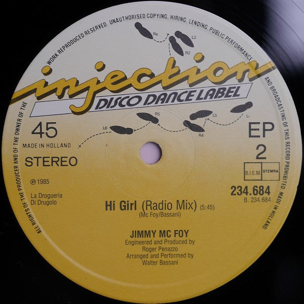 Jimmy Mc Foy - Hi Girl (Maxi-Single) Maxi-Singles Vinyl Very Good (VG) <br> Hoes Good Plus (G+)