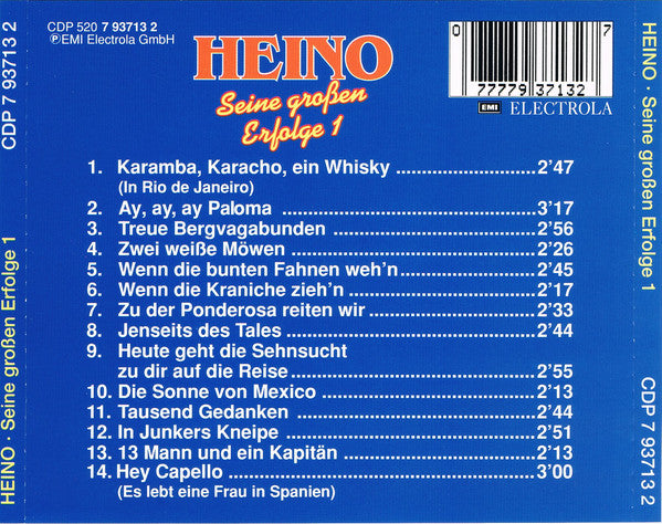 Heino - Seine Großen Erfolge 1 (CD) Compact Disc Vinyl (VG) <br> Hoes (G+)
