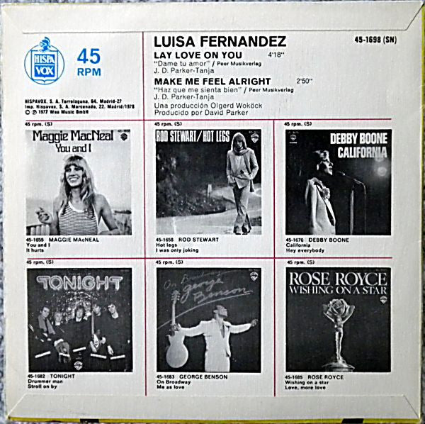 Luisa Fernandez - Lay Love On You Vinyl Singles Vinyl Very Good (VG) <br> Hoes Good Plus (G+)