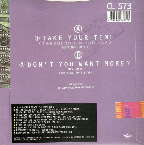 Mantronix Featuring Wondress Hutchinson - Take Your Time Vinyl Singles Vinyl Very Good (VG) <br> Hoes Good Plus (G+)