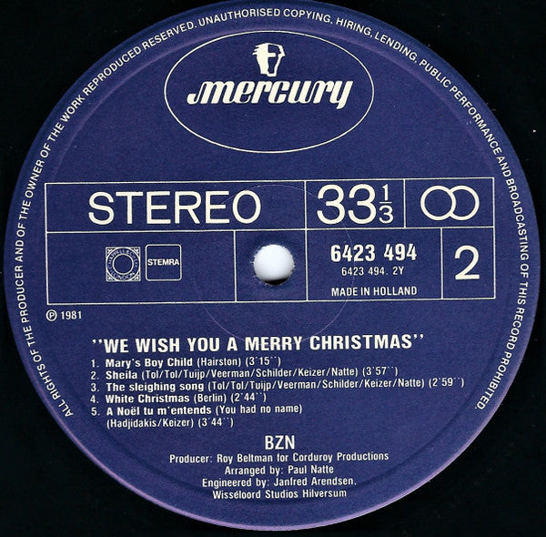 BZN - We Wish You A Merry Christmas (LP) Vinyl LP Vinyl (VG) <br> Hoes (G+)