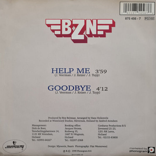 BZN - Help Me Vinyl Singles Vinyl Zeer Goed / Hoesje Goed "VINYLSINGLES.NL"