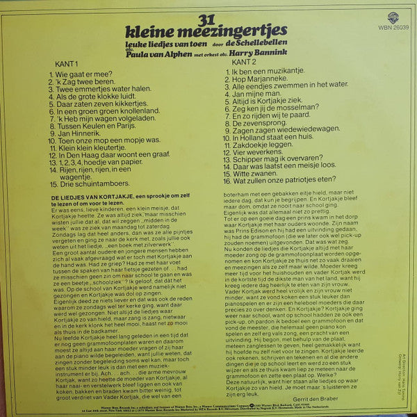 Schellebellen - ** Kleine Meezingertjes (LP) Vinyl LP Vinyl Very Good (VG) <br> Hoes Good Plus (G+)