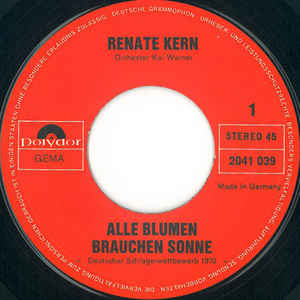 Renate Kern - Alle Blumen Brauchen Sonne Vinyl Singles