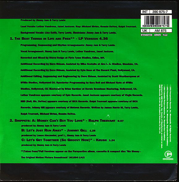 Luther Vandross And Janet Jackson - The Best Things In Life Are Free Vinyl Singles Vinyl Very Good (VG) <br> Hoes Good Plus (G+)