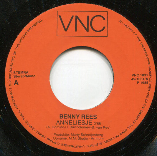 Benny Rees - Anneliesje 36360 Vinyl Singles Vinyl Zeer Goed / Hoesje Goed "VINYLSINGLES.NL"