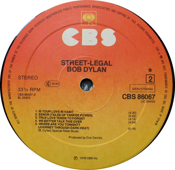 Bob Dylan - Street Legal (LP) Vinyl LP