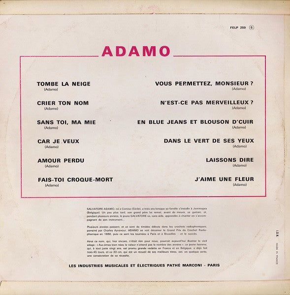 Adamo - Adamo (LP) Vinyl LP Vinyl Very Good (VG) <br> Hoes Good Plus (G+)
