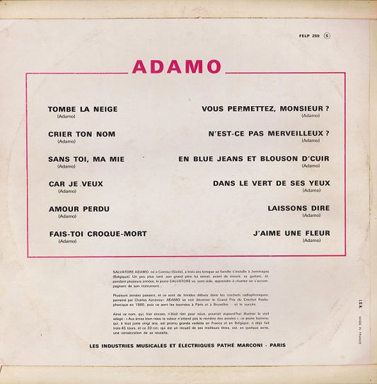 Adamo - Adamo (LP) Vinyl LP Vinyl Zeer Goed / Hoesje Goed "VINYLSINGLES.NL"