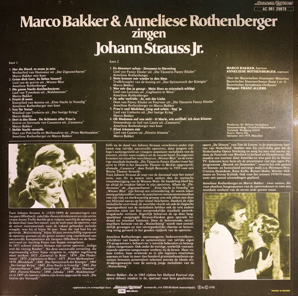 Marco Bakker & Anneliese Rothenberger Zingen Johann Strauss Jr. (LP) Vinyl LP Vinyl Very Good (VG) <br> Hoes Good Plus (G+)