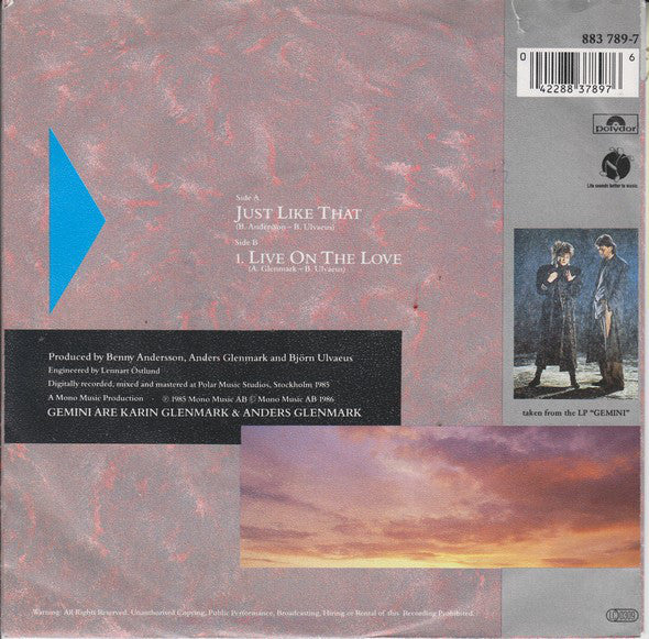 Gemini - Just Like That 30531 Vinyl Singles Vinyl Very Good (VG) <br> Hoes Good Plus (G+)