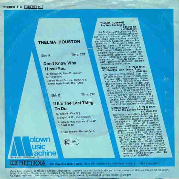 Thelma Houston - Don't Know Why I Love You 30850 Vinyl Singles