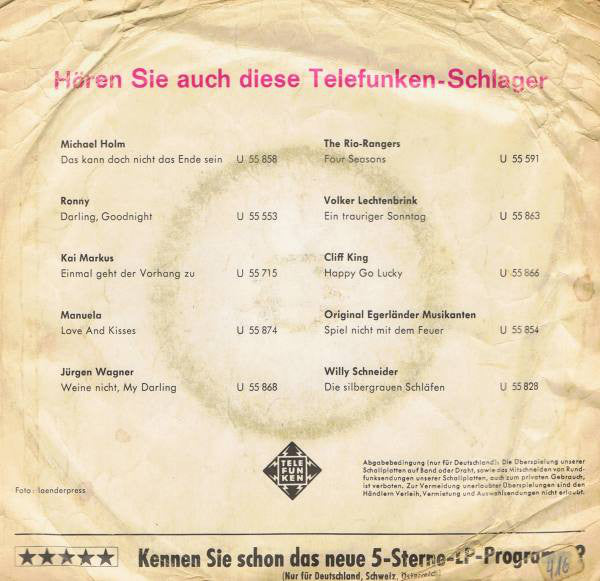 Ronny - Sweet Marylie 34727 Vinyl Singles Vinyl Very Good (VG) <br> Hoes Good Plus (G+)