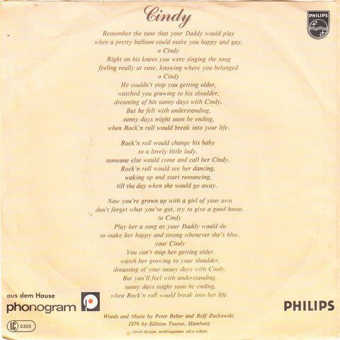 Peter Sue And Marc - Cindy Vinyl Singles Vinyl Very Good (VG) <br> Hoes Good Plus (G+)