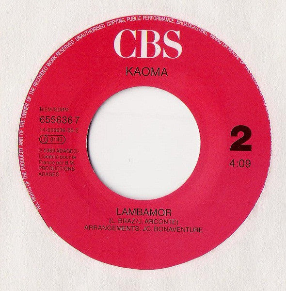 Kaoma - Mélodie D'amour Vinyl Singles Vinyl Very Good (VG) <br> Hoes Good Plus (G+)