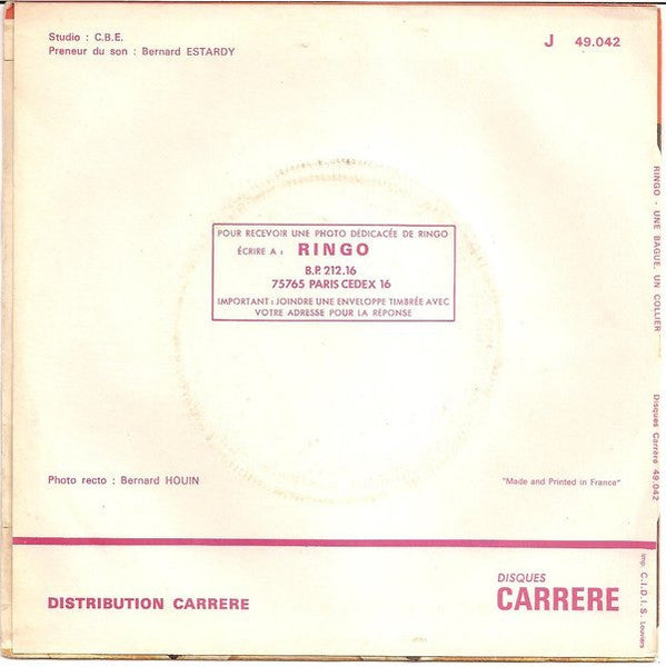 Ringo - Une Bague, Un Collier Vinyl Singles Vinyl Very Good (VG) <br> Hoes Good Plus (G+)