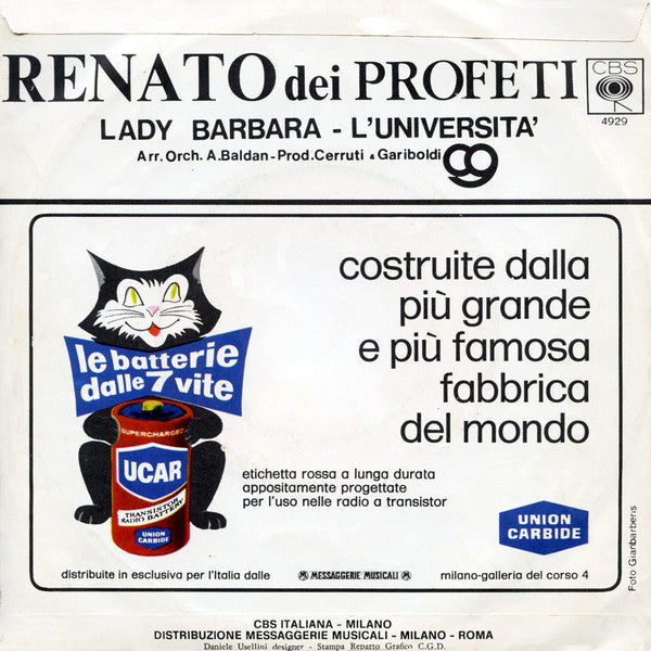Renato Dei Profeti - Lady Barbara Vinyl Singles Vinyl Very Good (VG) <br> Hoes Good Plus (G+)