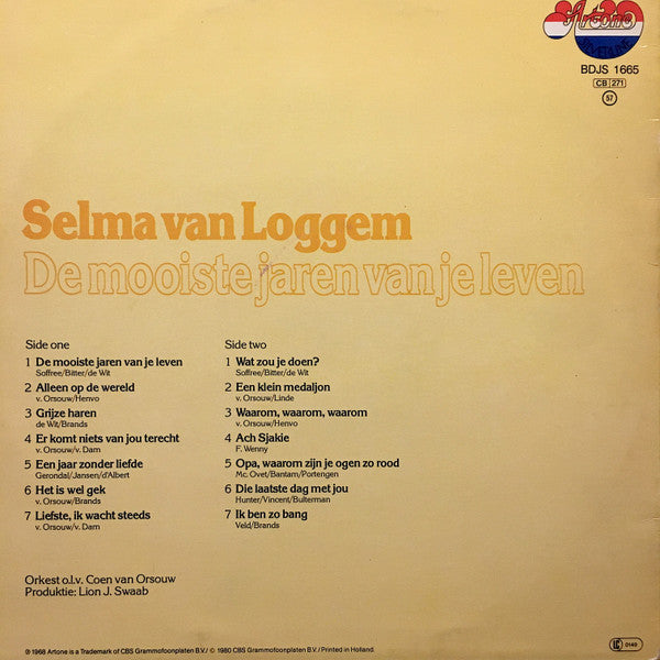 Selma Van Loggem - De Mooiste Jaren Van Je Leven (LP) Vinyl LP Vinyl Very Good (VG) <br> Hoes Good Plus (G+)