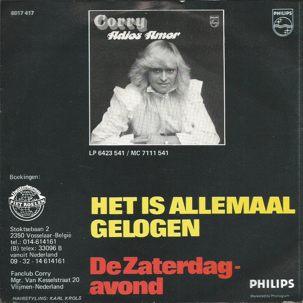 Corry - Het Is Allemaal Gelogen Vinyl Singles Vinyl Goed / Hoes Sticker