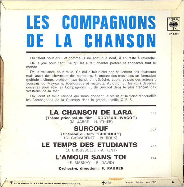 Les Compagnons De La Chanson - La Chanson De Lara Vinyl Singles EP Vinyl Very Good (VG) <br> Hoes Good Plus (G+)