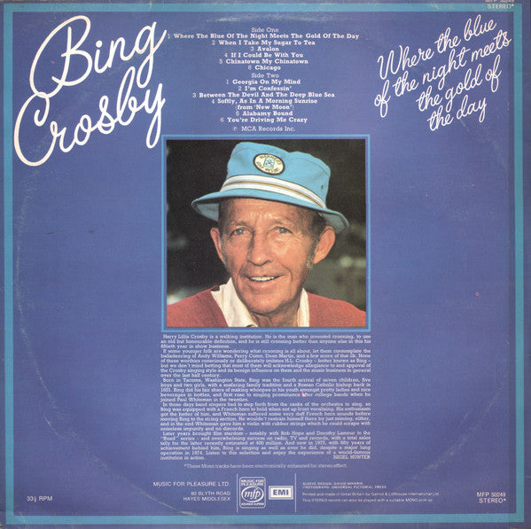 Bing Crosby - Where The Blue Of The Night Meets The Gold Of The Day (LP) Vinyl LP Vinyl Very Good (VG) <br> Hoes Good Plus (G+)