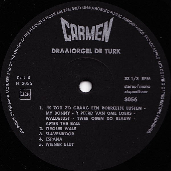 Draaiorgel De Turk - Draaiorgel De Turk (LP) Vinyl LP Vinyl Very Good (VG) <br> Hoes Good Plus (G+)