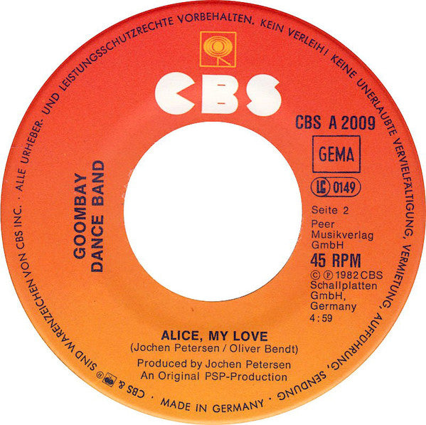 Goombay Dance Band - My Bonnie Vinyl Singles Vinyl Very Good (VG) <br> Hoes Good Plus (G+)