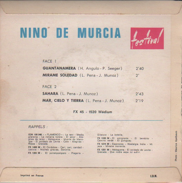Nino de Murcia - Guantanamera Vinyl Singles EP Vinyl Very Good (VG) <br> Hoes Good Plus (G+)