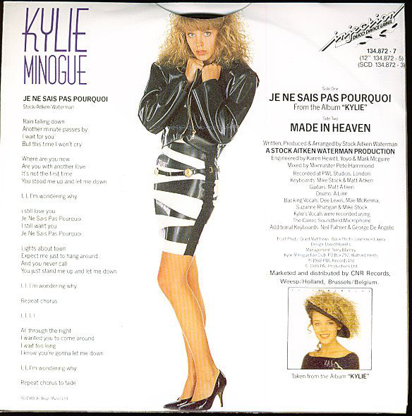 Kylie Minogue - Je Ne Sais Pas Pourquoi Vinyl Singles Vinyl Very Good (VG) <br> Hoes Good Plus (G+)