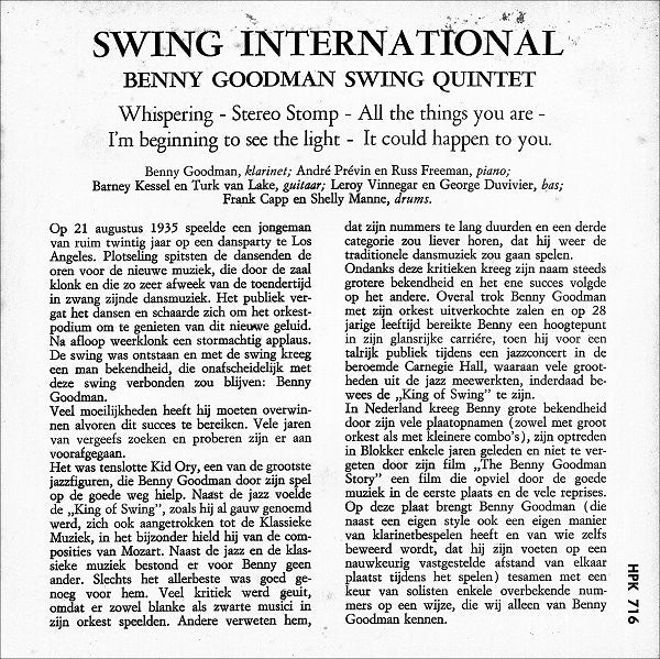 Benny Goodman - Swing International 42841 Vinyl Singles EP