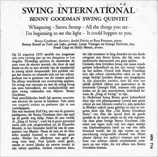 Benny Goodman - Swing International 42841 Vinyl Singles EP Vinyl Zeer Goed / Hoesje Goed "VINYLSINGLES.NL"