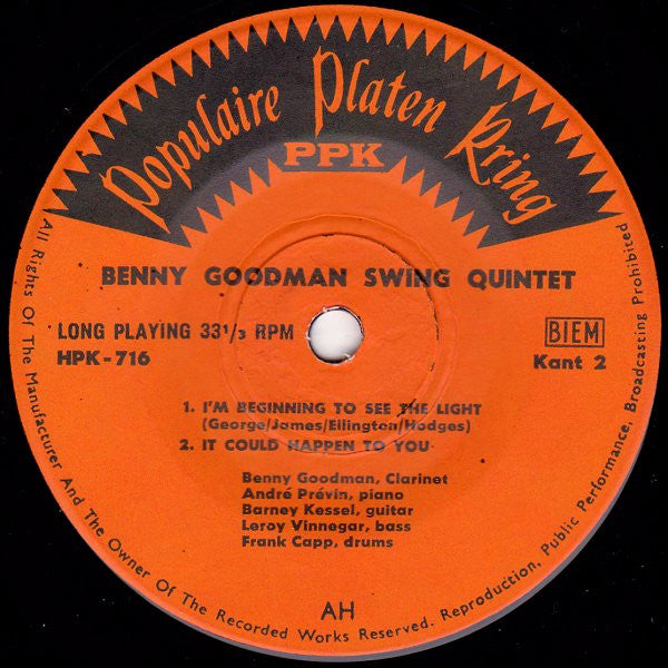 Benny Goodman - Swing International 42841 Vinyl Singles EP Vinyl Very Good (VG) <br> Hoes Good Plus (G+)