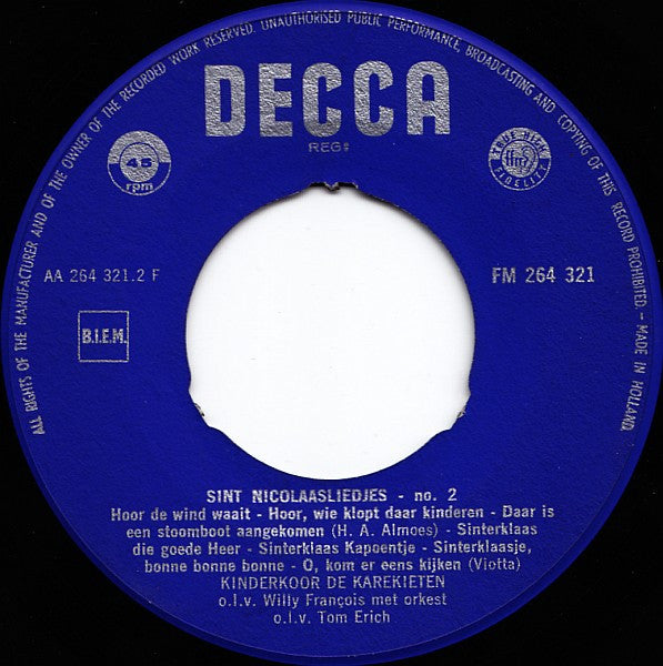 Kinderkoor De Karekieten - Sint Nicolaas Met De Karekieten 33724 Vinyl Singles Vinyl Very Good (VG) <br> Hoes Good Plus (G+)