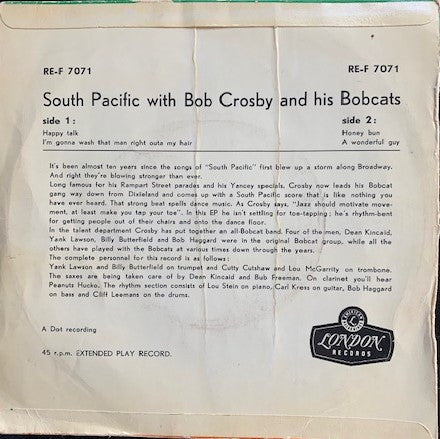 Bob Crosby And The Bob Cats - South Pacific With Bob Crosby And His Bobcats Vinyl Singles EP Vinyl Very Good (VG) <br> Hoes Good Plus (G+)