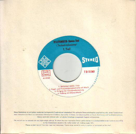 No Artist - Telefunken-Stereo-Test (Industriefassung) Vinyl Singles Vinyl Very Good (VG) <br> Hoes Good Plus (G+)