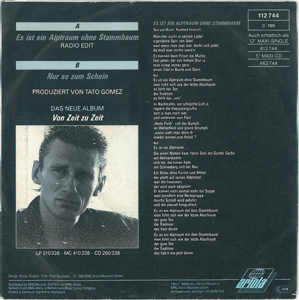 Rainhard Fendrich - Es Ist Ein Alptraum Ohne Stammbaum Vinyl Singles Vinyl Very Good (VG) <br> Hoes Good Plus (G+)