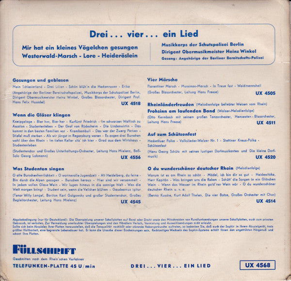 Musikkorps Der Schutzpolizei Berlin - Drei...Vier...Ein Lied Vinyl Singles Vinyl Very Good (VG) <br> Hoes Good Plus (G+)