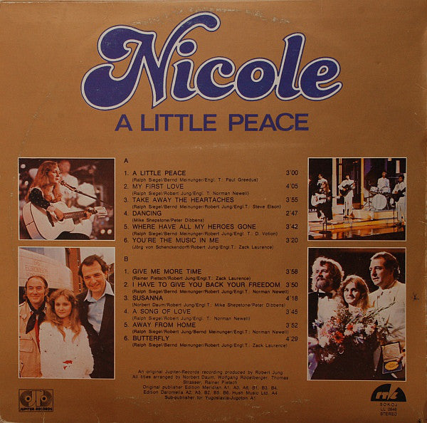 Nicole - A Little Peace (LP) Vinyl LP Vinyl Very Good (VG) <br> Hoes Good Plus (G+)