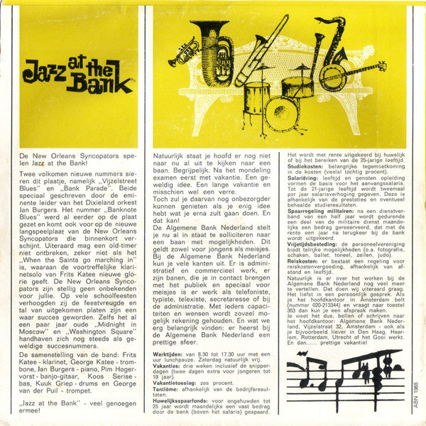 New Orleans Syncopators - Jazz At The Bank Vinyl Singles EP Vinyl Very Good (VG) <br> Hoes Good Plus (G+)